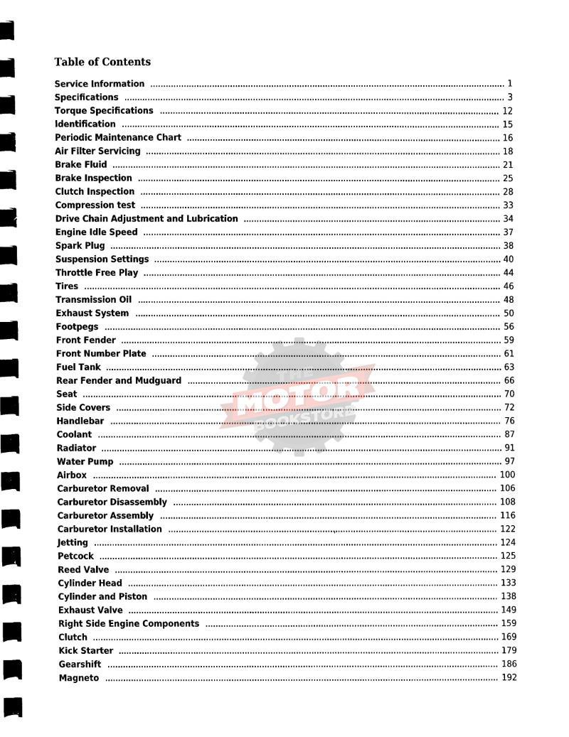 2001-13 Kawasaki KX85 / KX100 & 2003-04 Suzuki RM100 Service Manual - Table of Contents 1