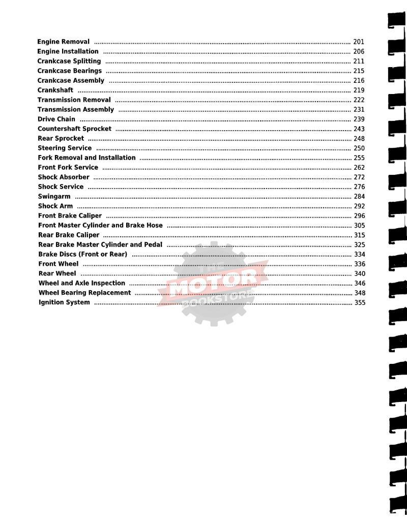 2001-13 Kawasaki KX85 / KX100 & 2003-04 Suzuki RM100 Service Manual - Table of Contents 2