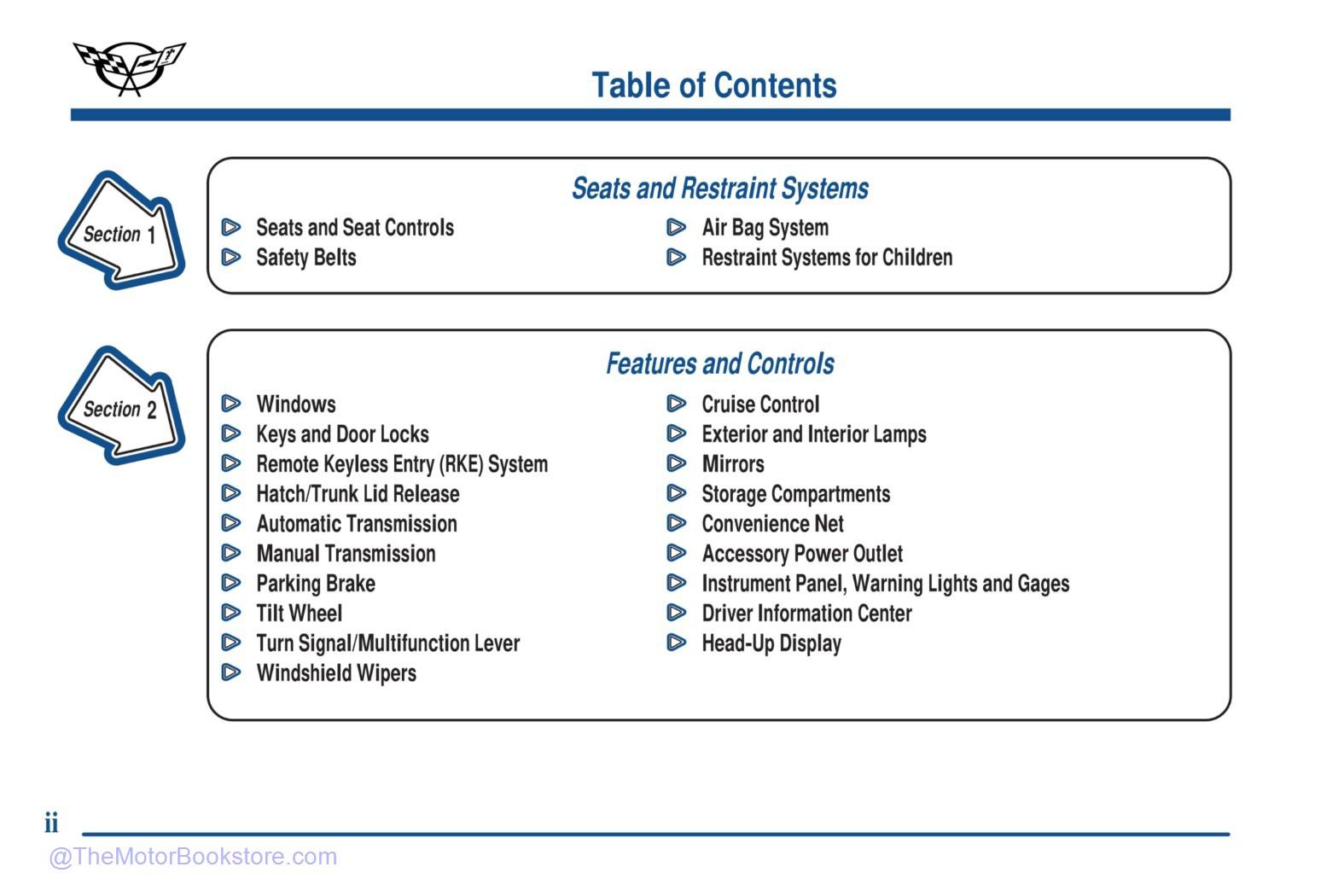 2001 Chevrolet Corvette Owner's Manual - Table of Contents 2001 Chevrolet Corvette Owner's Manual - Table of Contents