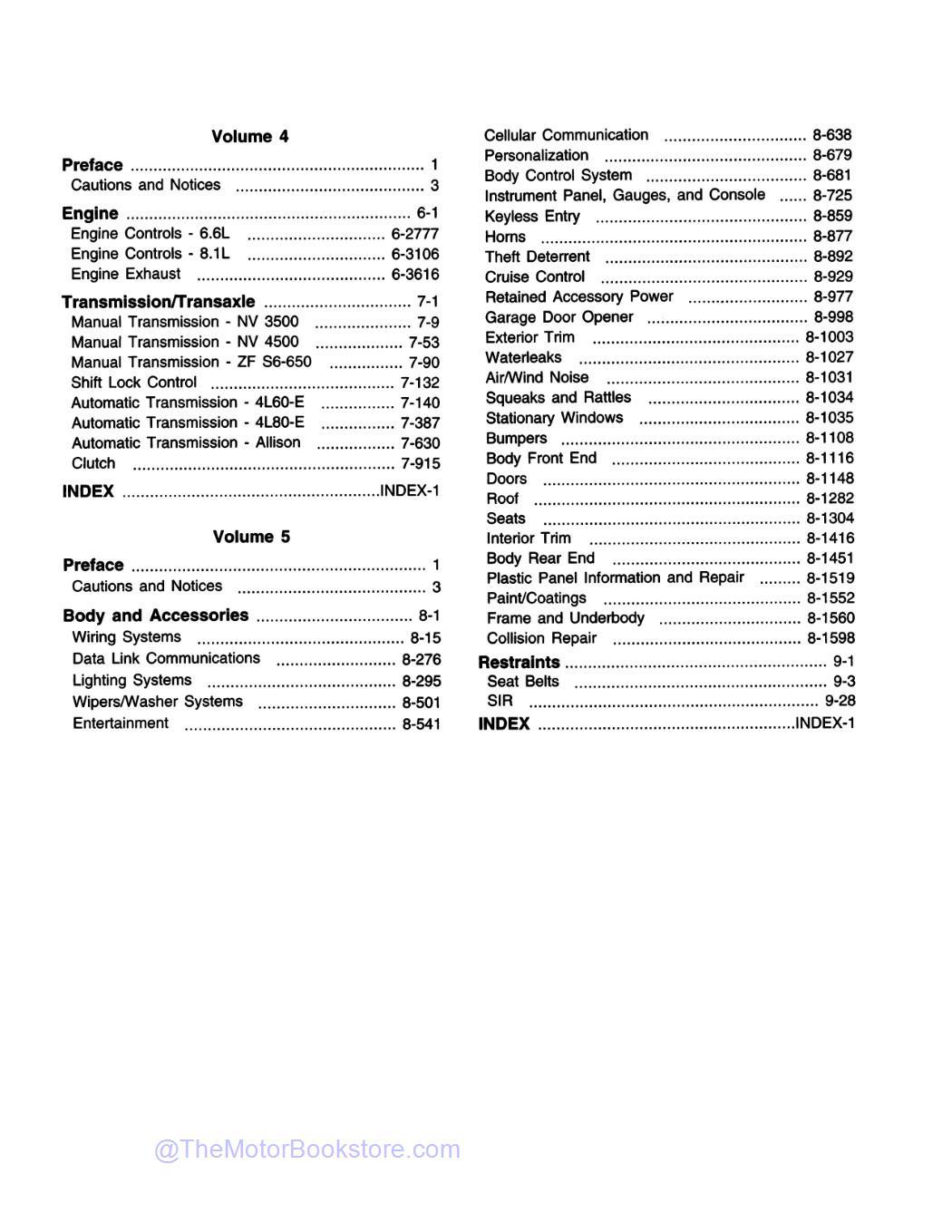 2001 Chevy Silverado & GMC Sierra Truck Service Manual - Tahoe, Yukon, Denali, Suburban  - Table of Contents 2