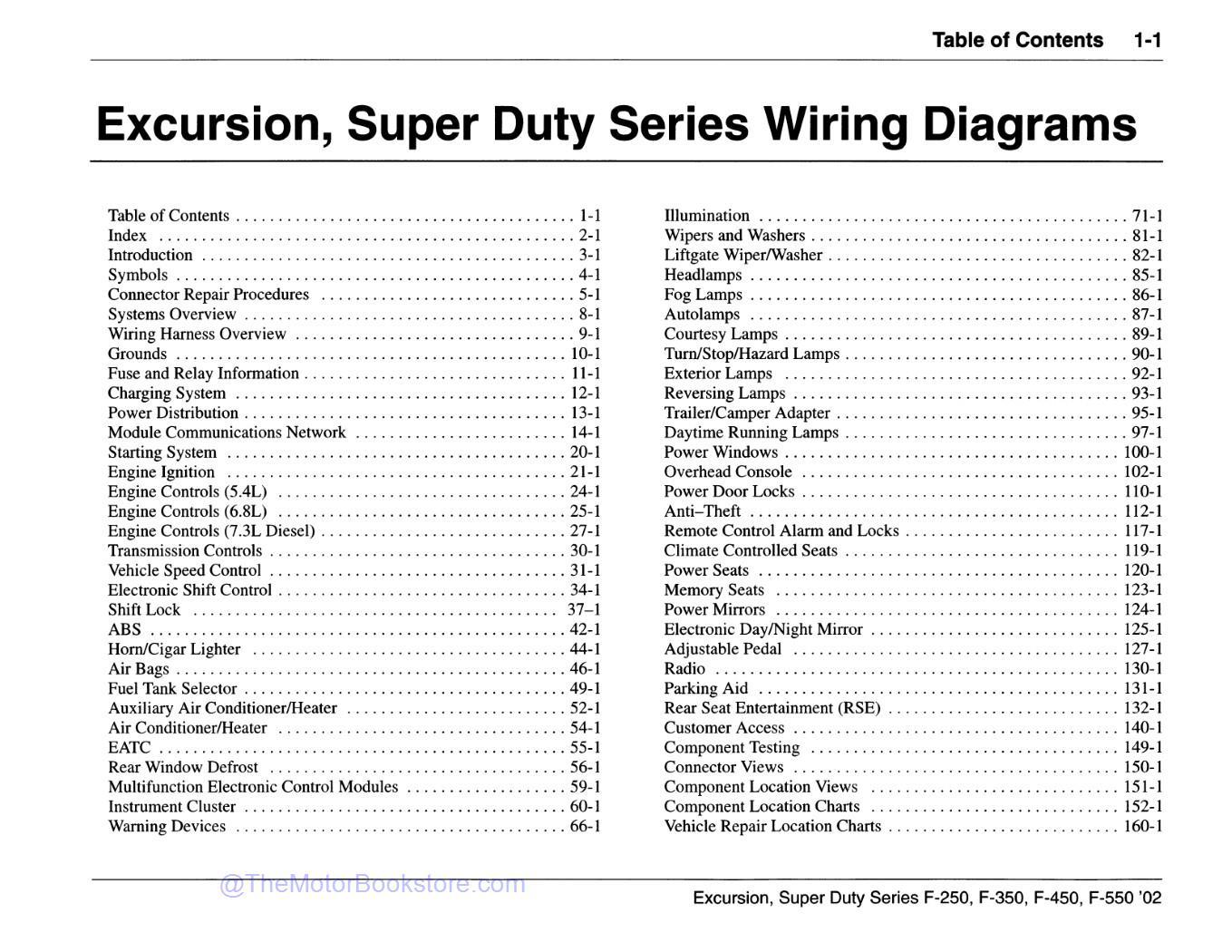 2002 Ford F-Super Duty 250, 350, 450, 550, & Excursion Wiring Diagrams  - Table of Contents