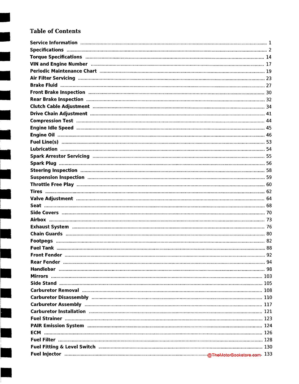 2003 - 2019 Suzuki VanVan RV125 RV200 Service Manual
 - Table of Contents 1