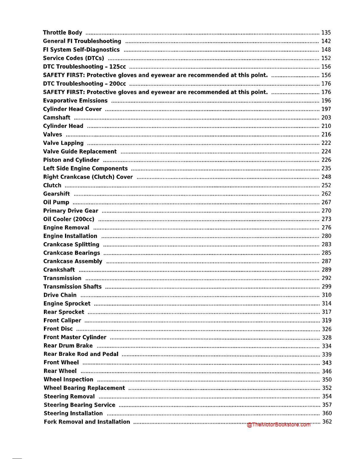 2003 - 2019 Suzuki VanVan RV125 RV200 Service Manual - Table of Contents 2