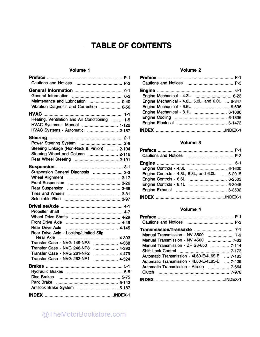 2003 Chevy GMC Silverado, Sierra, Sierra Denali Service Manual  - Table of Contents 1