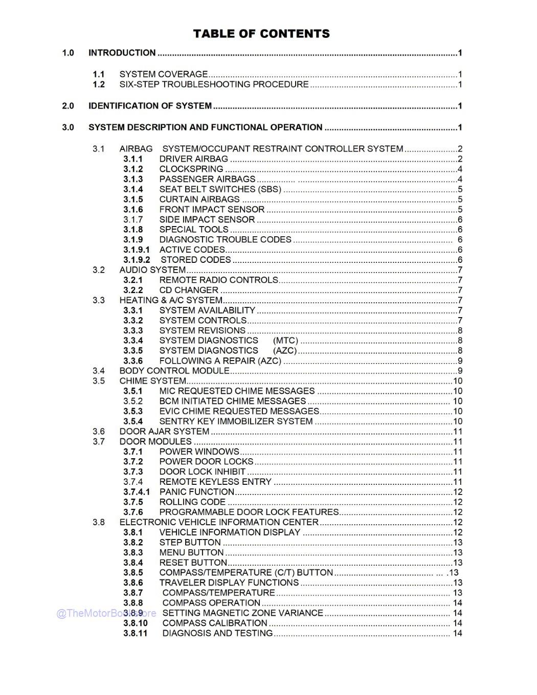 2003 Jeep Grand Cherokee Body Diagnostic Procedures Manual  - Table of Contents 1