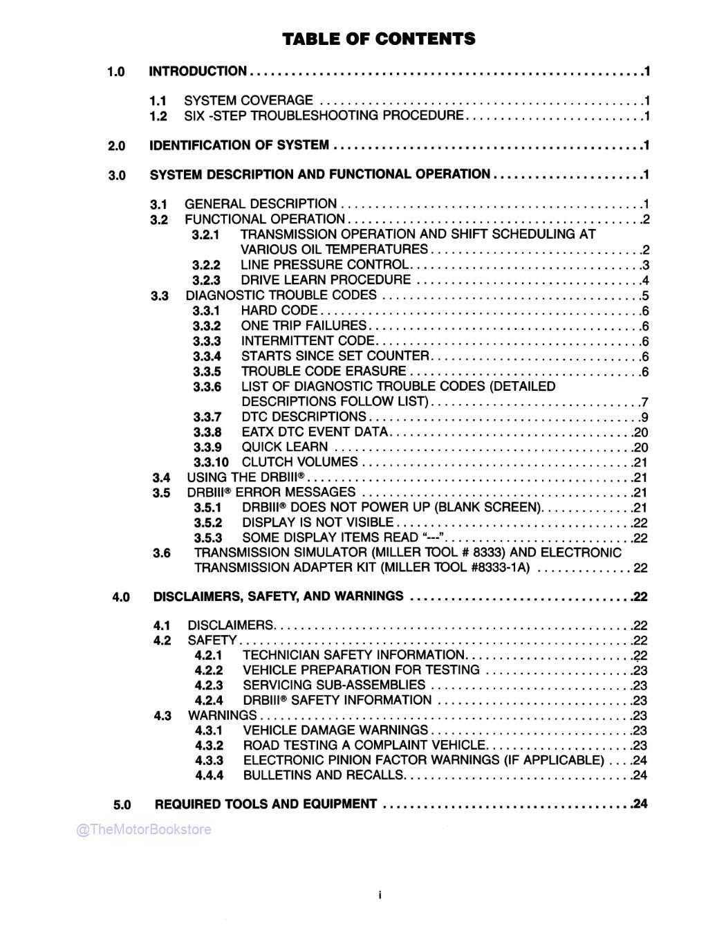 2003 Jeep Grand Cherokee Transmission Diagnostic Procedures Manual  - Table of Contents 1