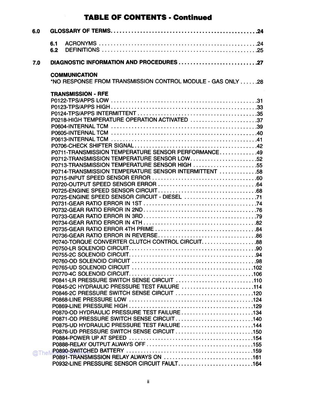 2003 Jeep Grand Cherokee Transmission Diagnostic Procedures Manual  - Table of Contents 2