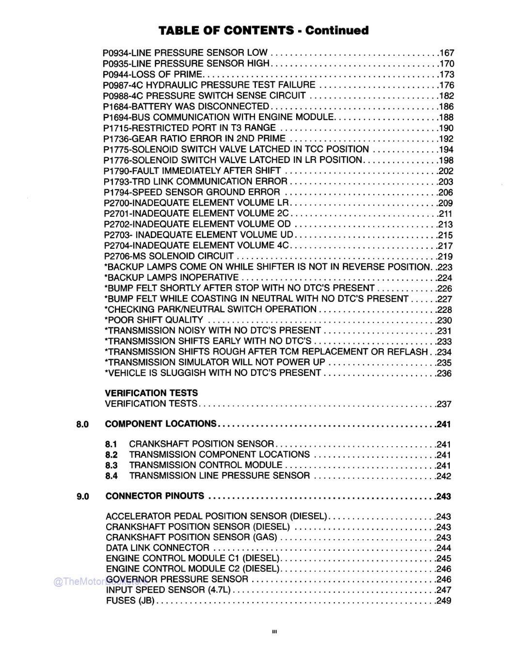 2003 Jeep Grand Cherokee Transmission Diagnostic Procedures Manual  - Table of Contents 3