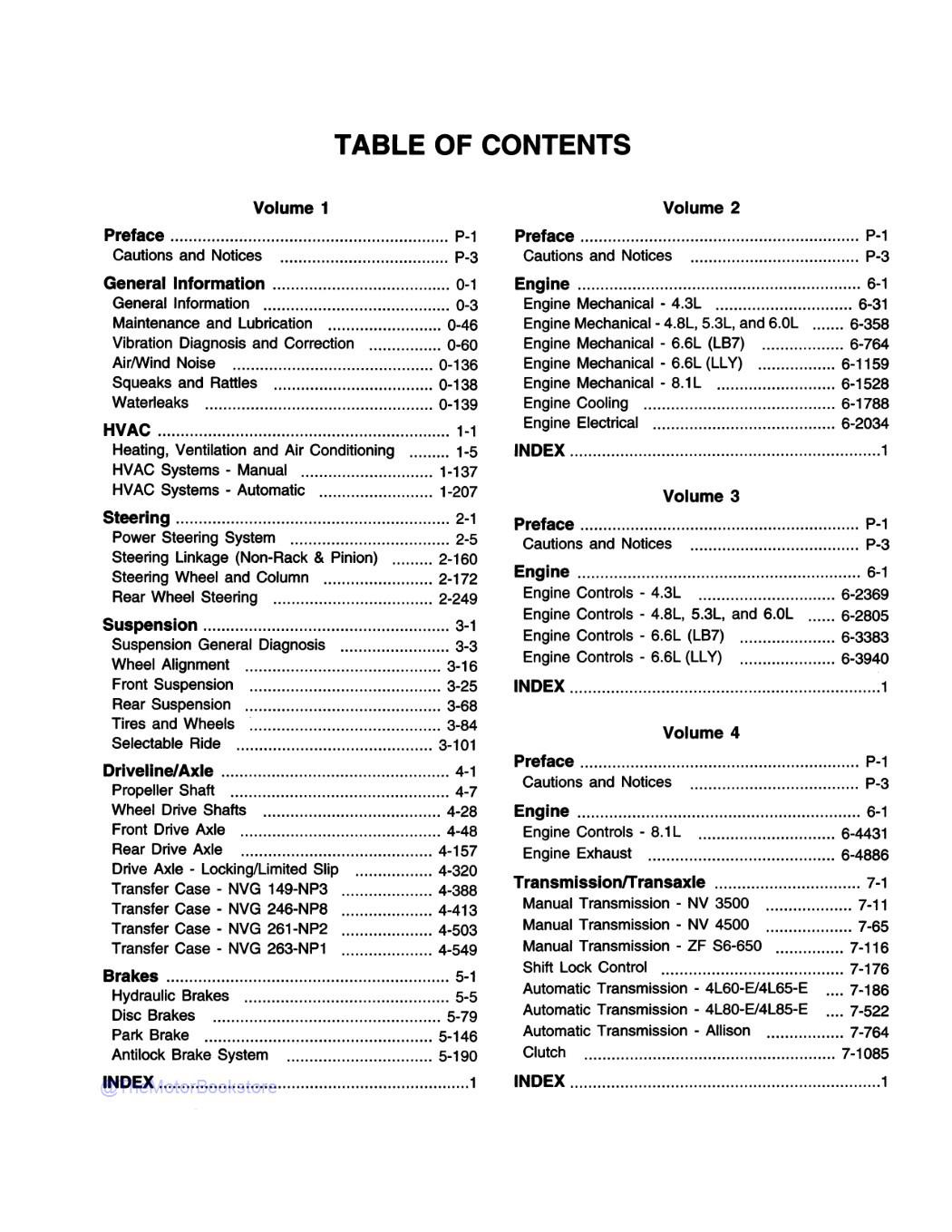 2004 Chevy GMC Silverado, Sierra, Denali Service Manual  - Table of Contents 1