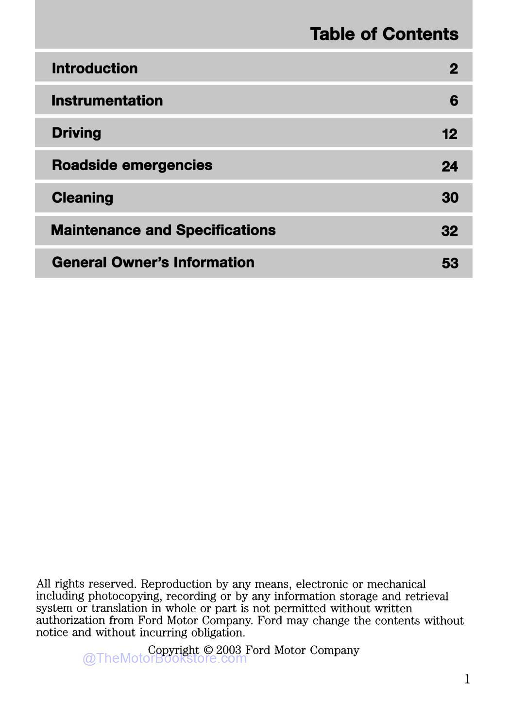 2004 Ford 6.0L Diesel Owner's Guide Supplement  - Table of Contents