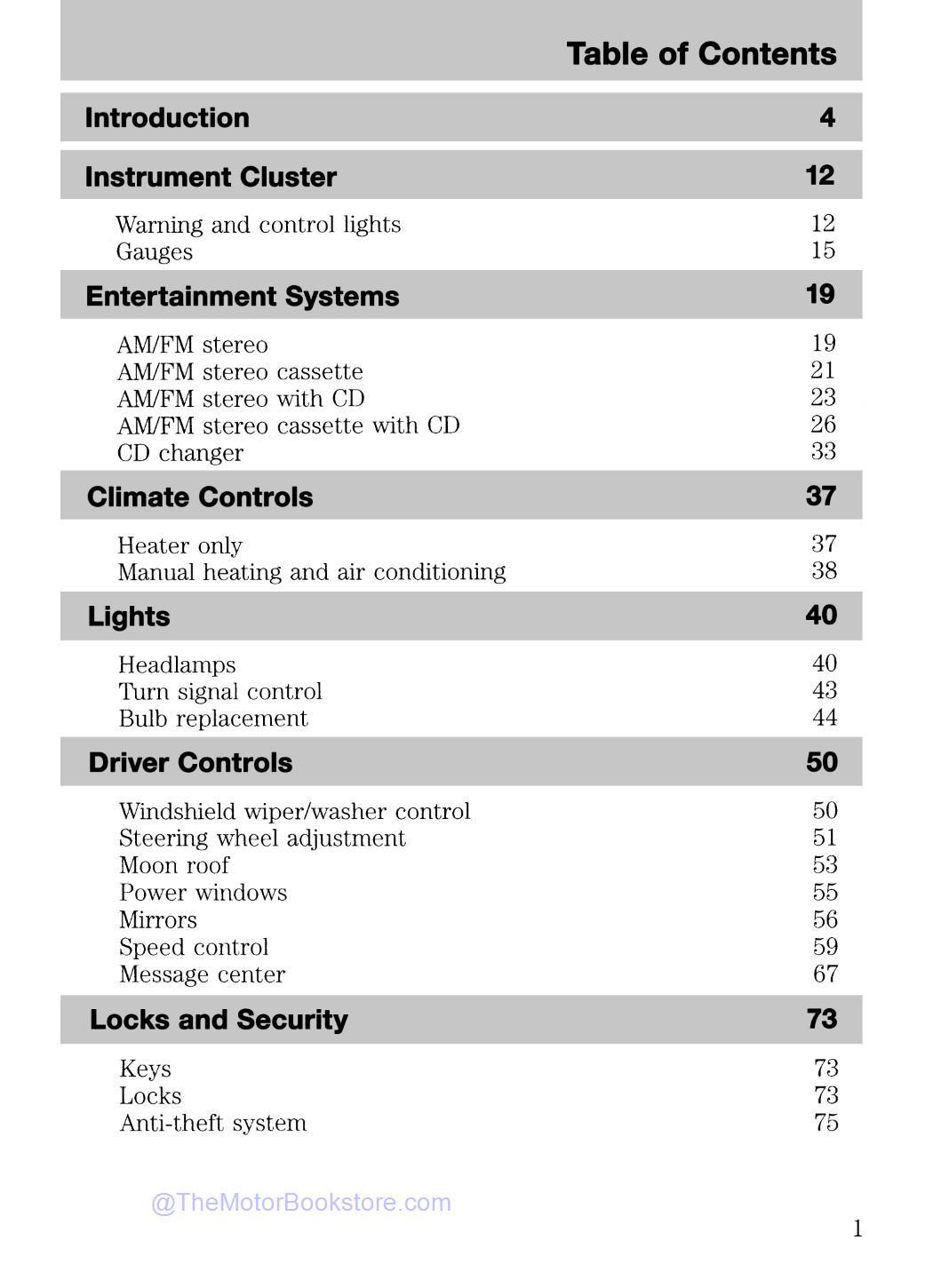 2004 Ford F-250 - F-550 Super Duty F-Series Owner's Guide  - Table of Contents 1