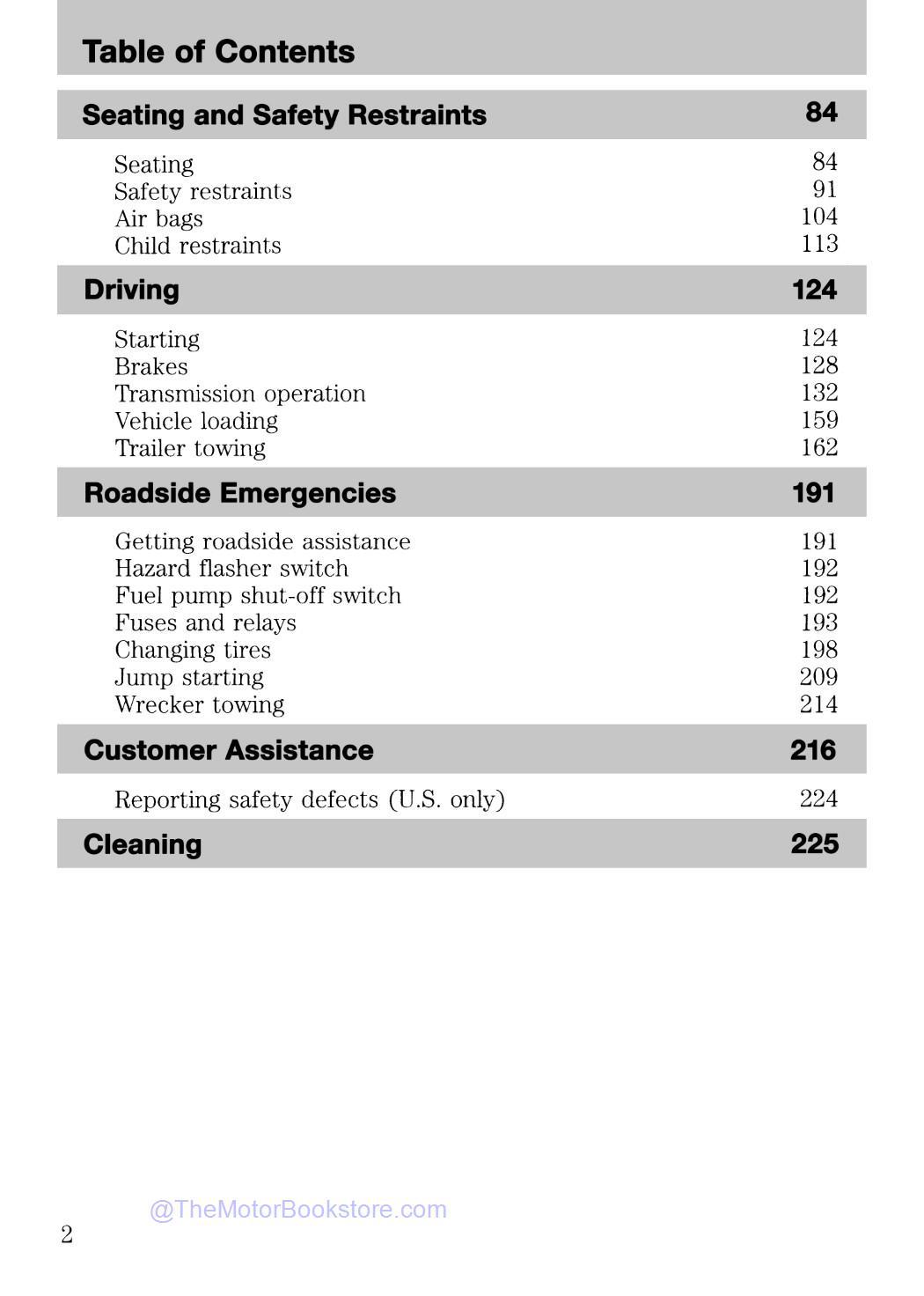 2004 Ford F-250 - F-550 Super Duty F-Series Owner's Guide  - Table of Contents 2