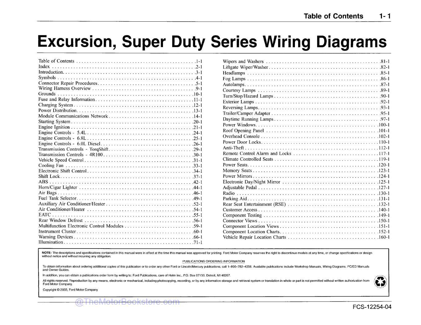 2004 Ford Super Duty F-250, F-350, F-450, F-550 Wiring Diagrams  - Table of Contents