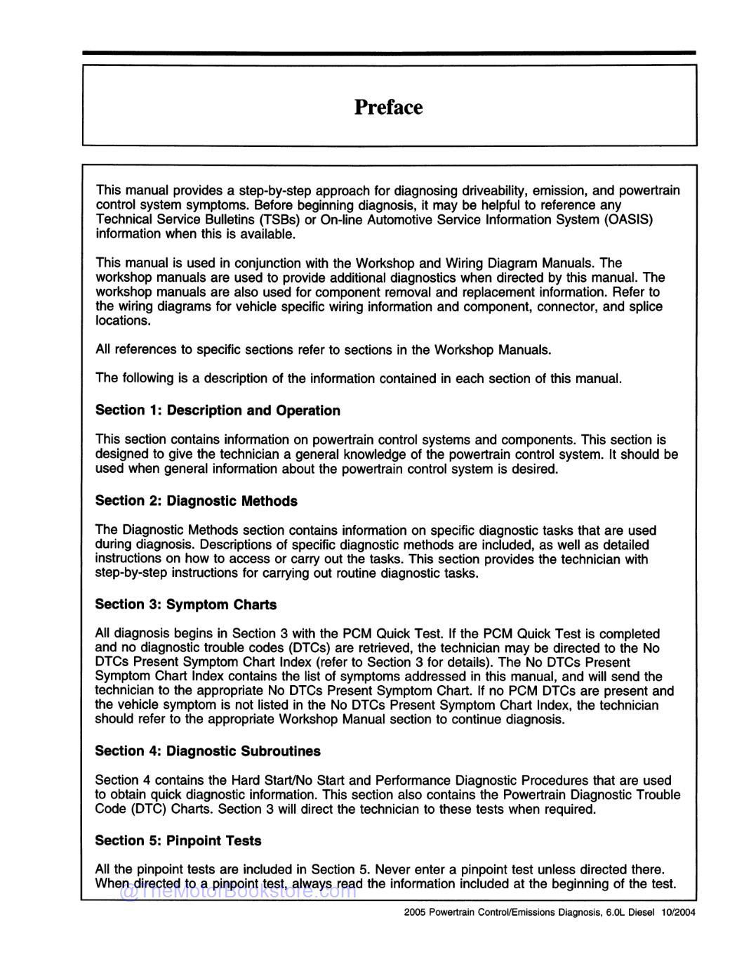 2005 Ford 6.0L Diesel Powertrain Control / Emissions Diagnosis Manual  - Table of Contents 1