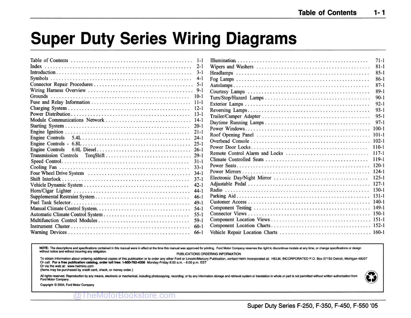 2005 Ford F-250, F-350, F-450, F-550 Super Duty Wiring Diagrams  - Table of Contents