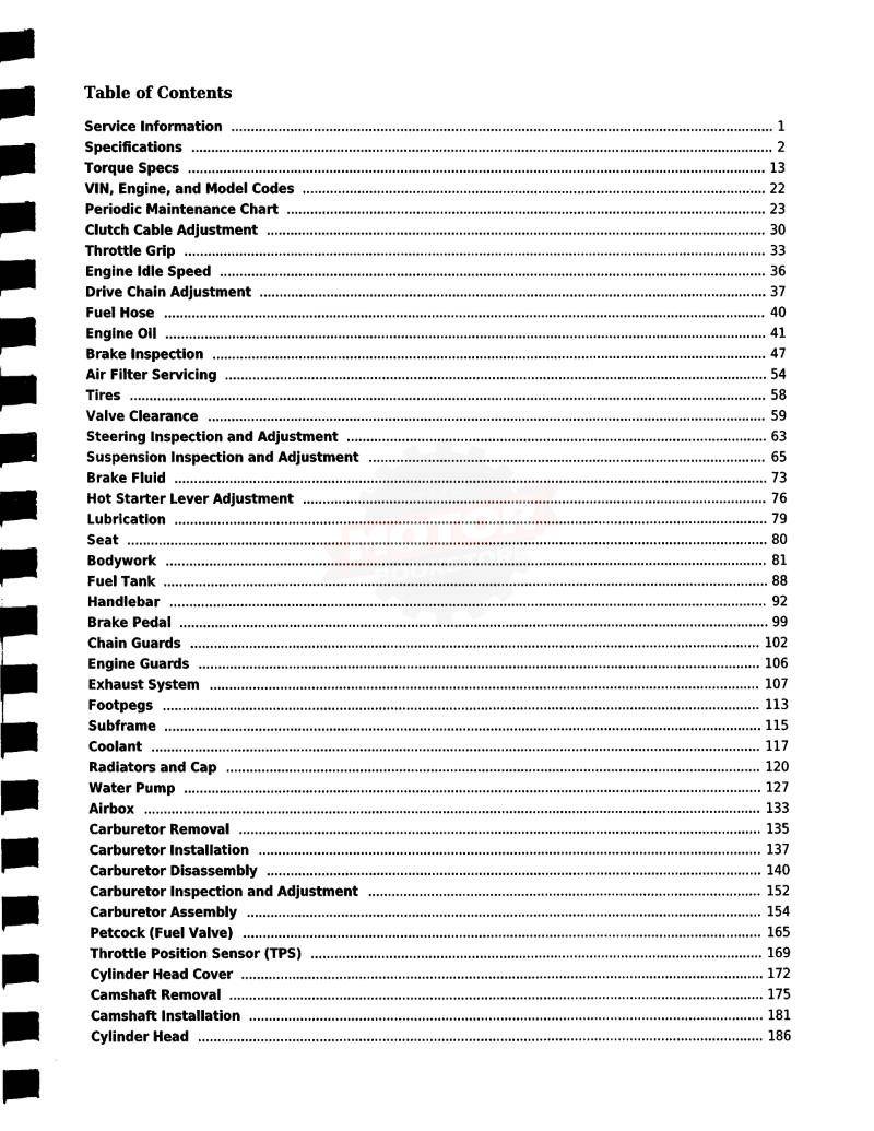 2006-2009 Yamaha YZ450F Service Manual - Table of Contents 1