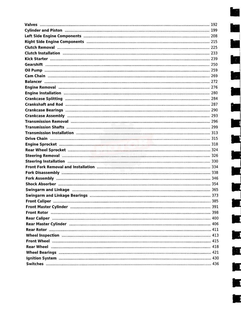 2006-2009 Yamaha YZ450F Service Manual - Table of Contents 2