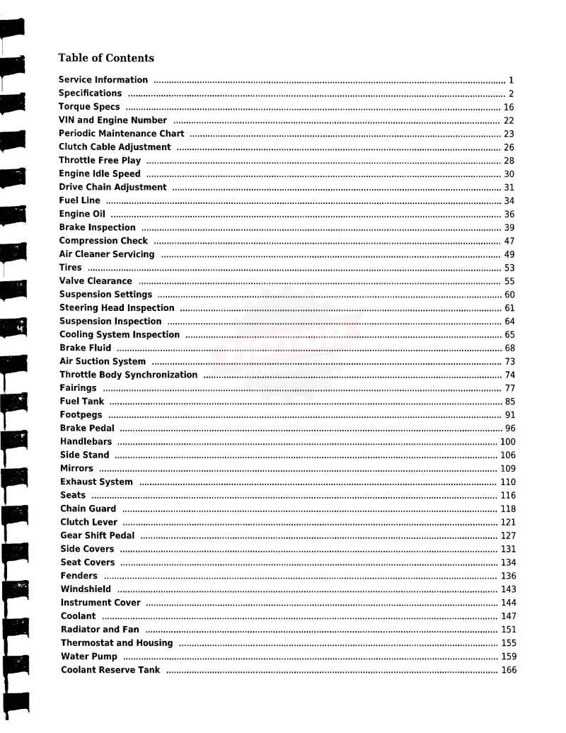 2013-2017 Kawasaki Ninja EX300 Service Manual - Table of Contents 1