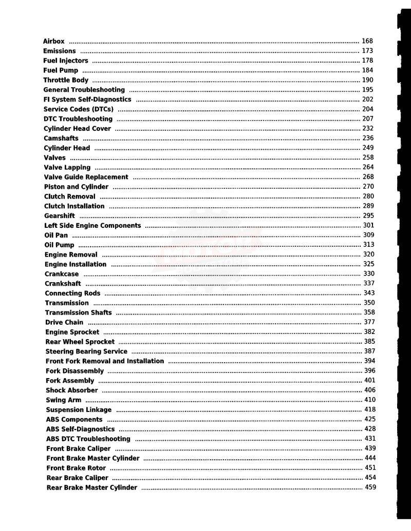 2013-2017 Kawasaki Ninja EX300 Service Manual - Table of Contents 2