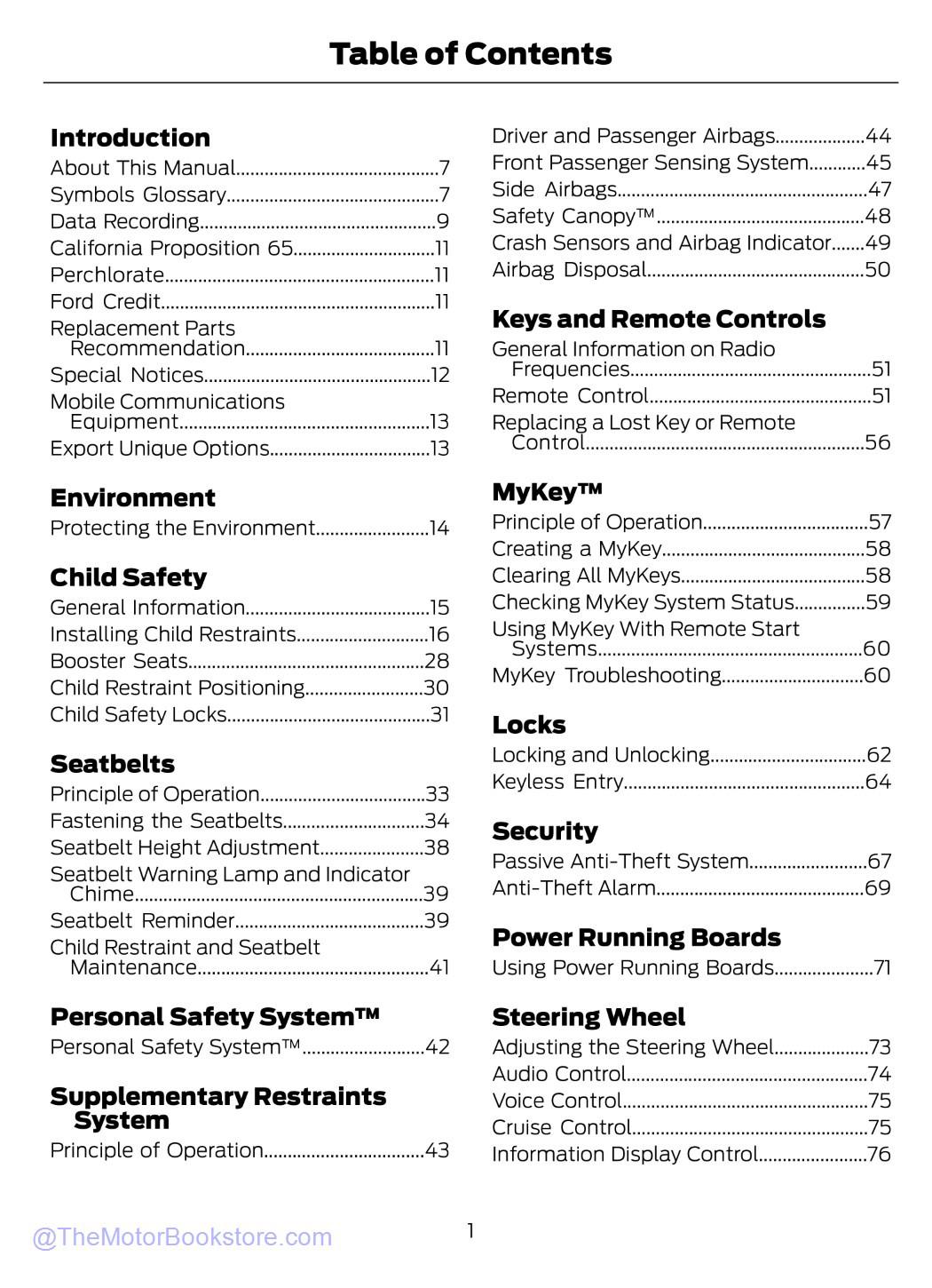 2015 Ford F-150 Truck Owner's Manual - Table of Contents