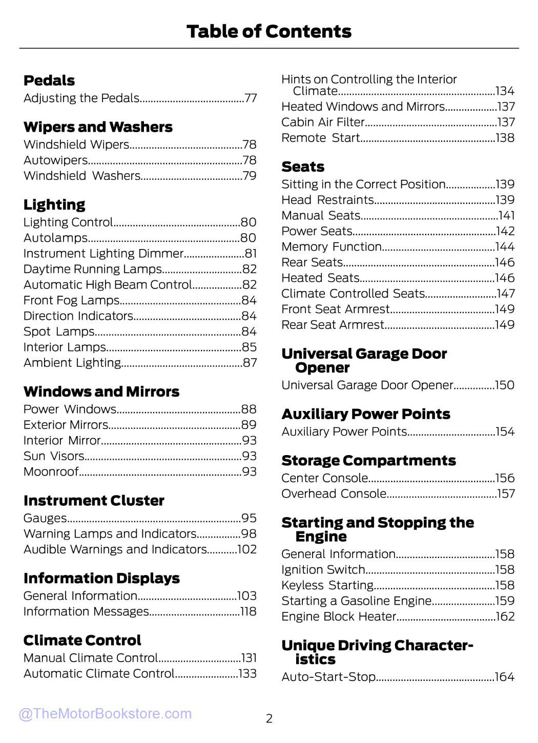 2015 Ford F-150 Truck Owner's Manual - Table of Contents
