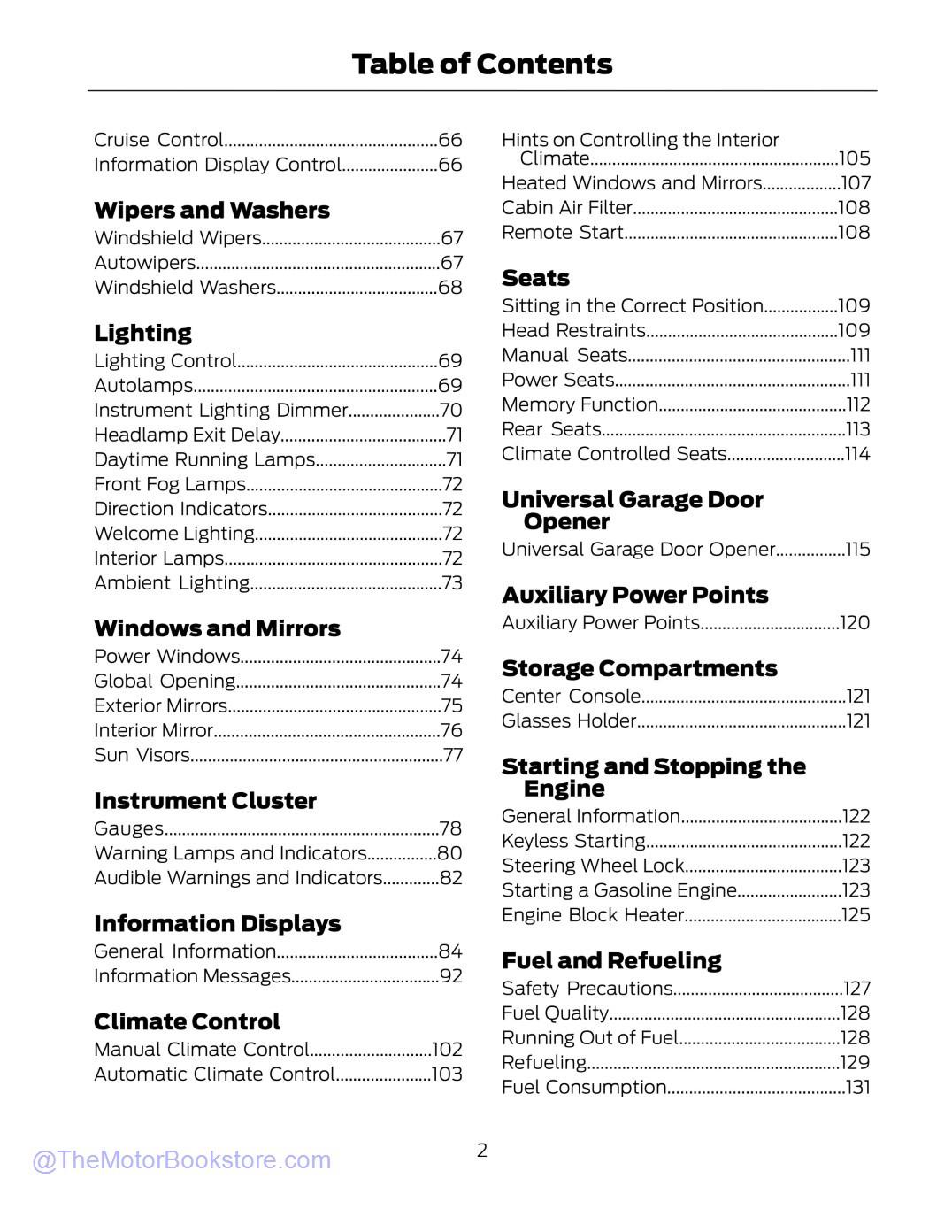 2015 Ford Mustang Owner's Manual - Table of Contents 2015 Ford Mustang Owner's Manual - Table of Contents