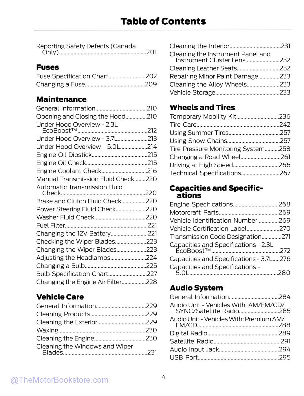2015 Ford Mustang Owner's Manual - Table of Contents 2015 Ford Mustang Owner's Manual - Table of Contents