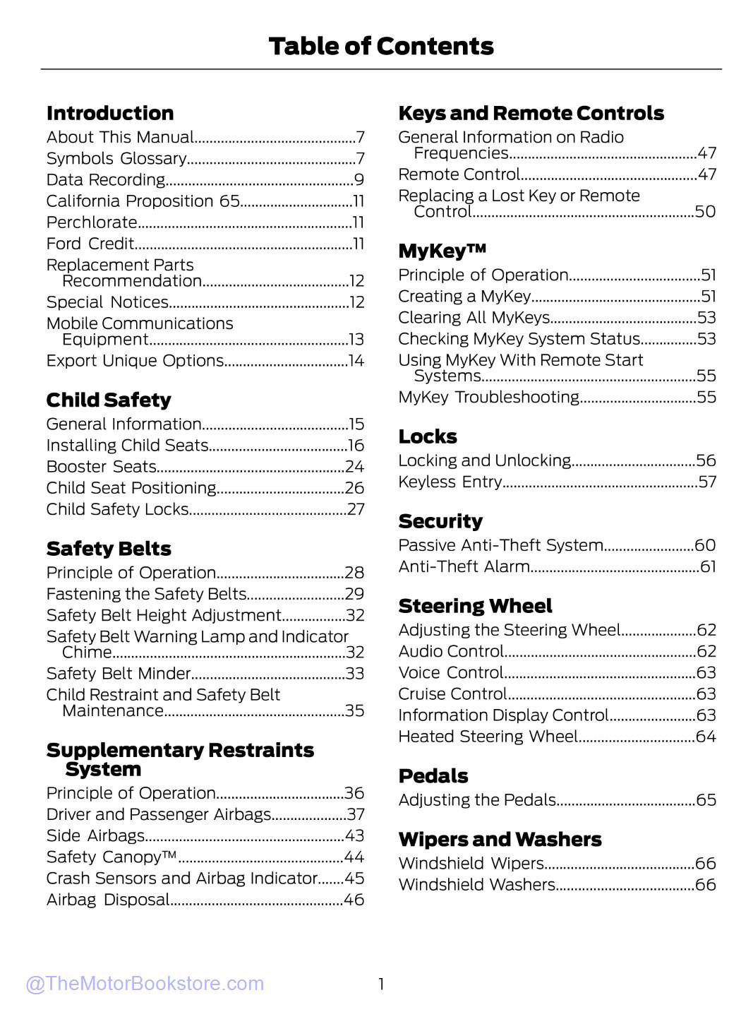 2015 Ford Super Duty Truck Owner's Manual (F-250, F-350, F-450, F-550) - Table of Contents