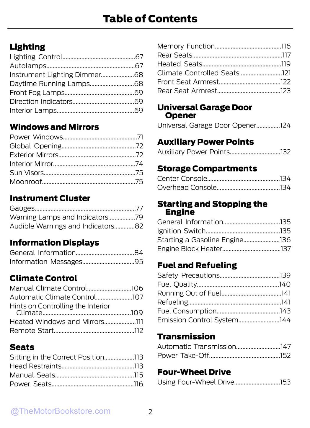 2015 Ford Super Duty Truck Owner's Manual (F-250, F-350, F-450, F-550) - Table of Contents