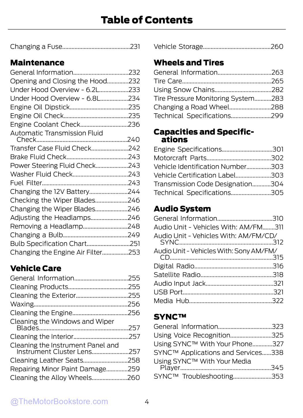 2015 Ford Super Duty Truck Owner's Manual (F-250, F-350, F-450, F-550) - Table of Contents