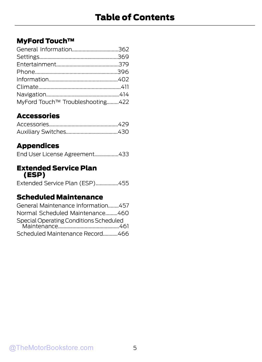 2015 Ford Super Duty Truck Owner's Manual (F-250, F-350, F-450, F-550) - Table of Contents