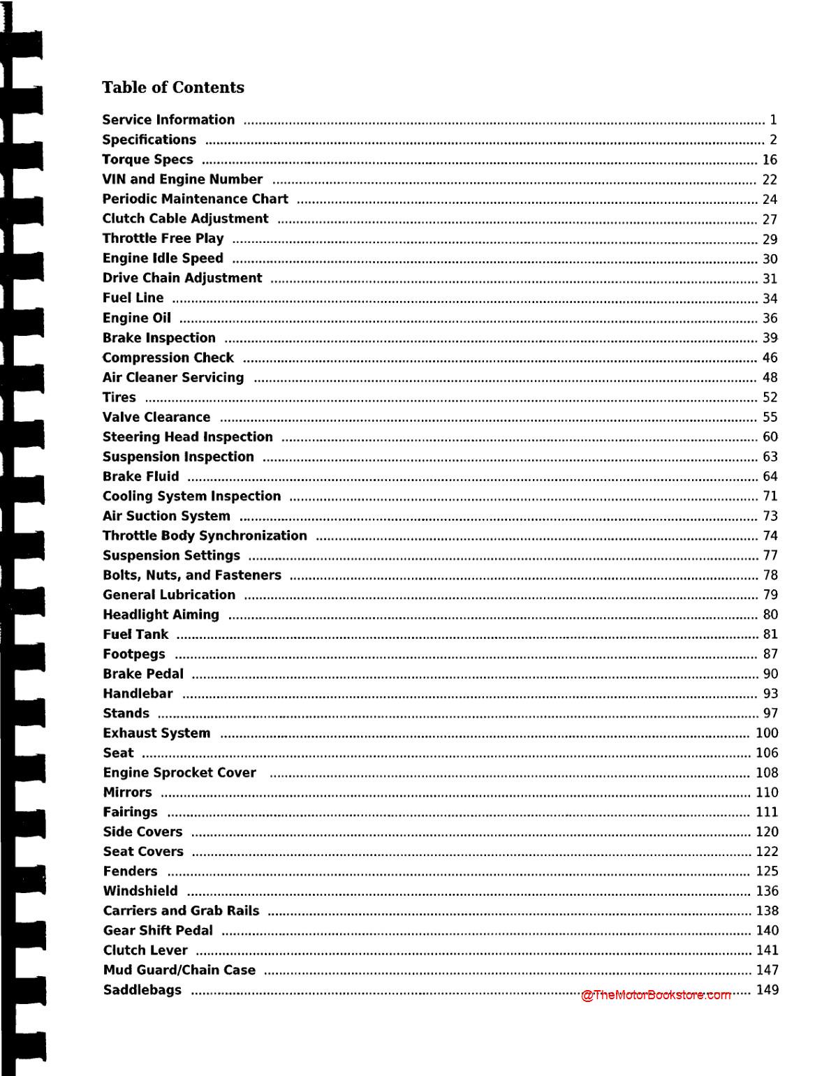 2017 - 2023 Kawasaki Versys-X KLE300 Service Manual - Table of Contents 1