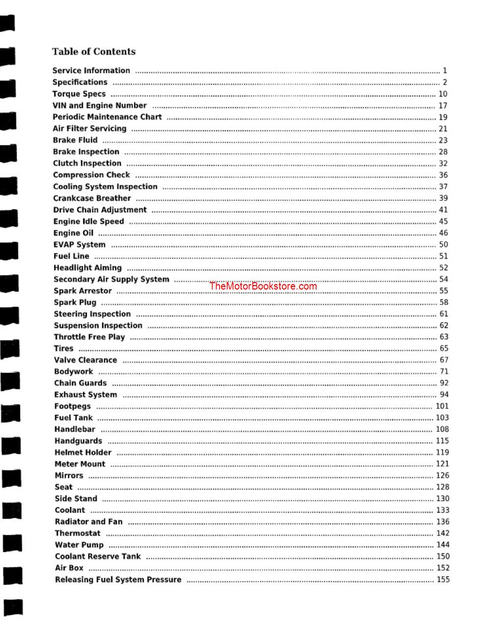 2021 - 2023 Honda CRF300L/RL Rally Service Manual - Table of Contents 1