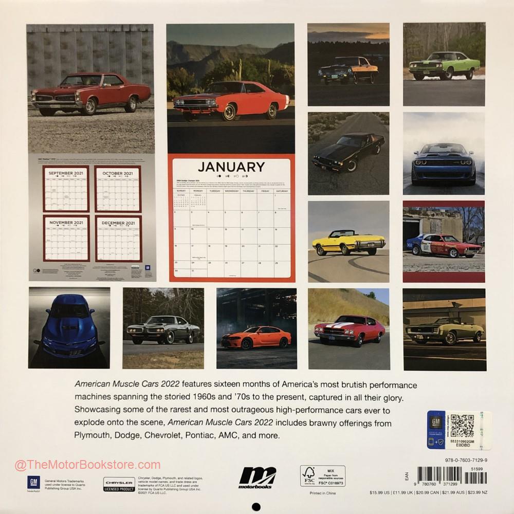 Muscle Car Calendar 2022 - Back