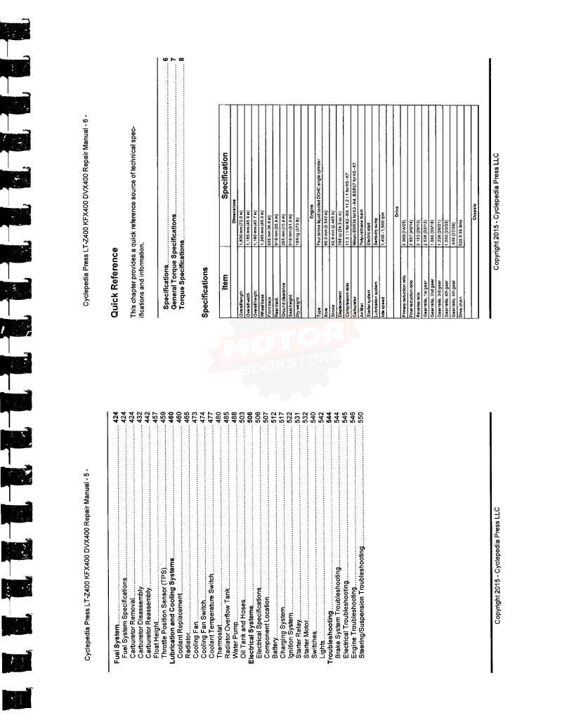 Arctic Cat DVX / Kawasaki KFX / Suzuki LT-Z400 Service Manual: 2003-2008 - Table of Contents 2