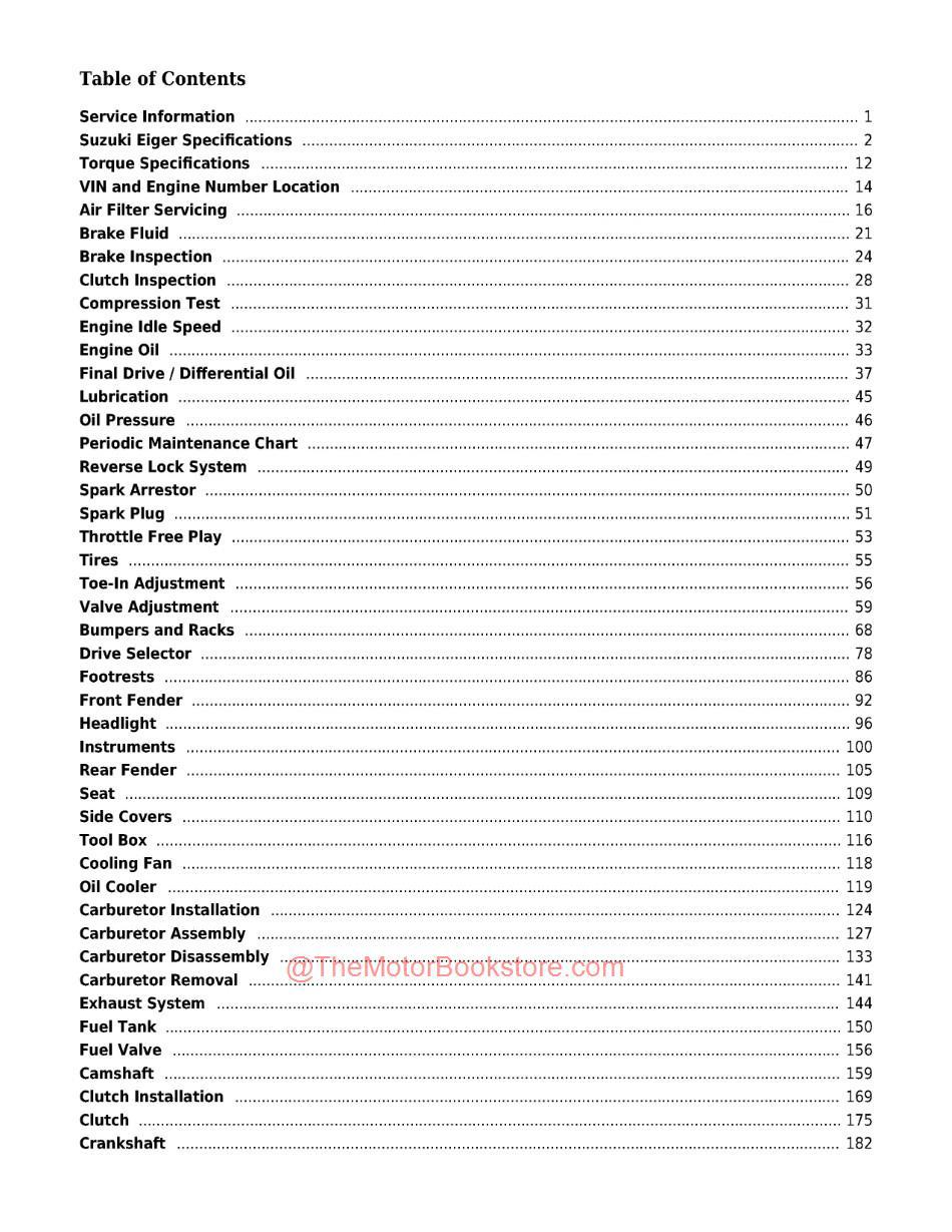 Honda CN250 Helix Scooter Service Manual - Table of Contents Page 1