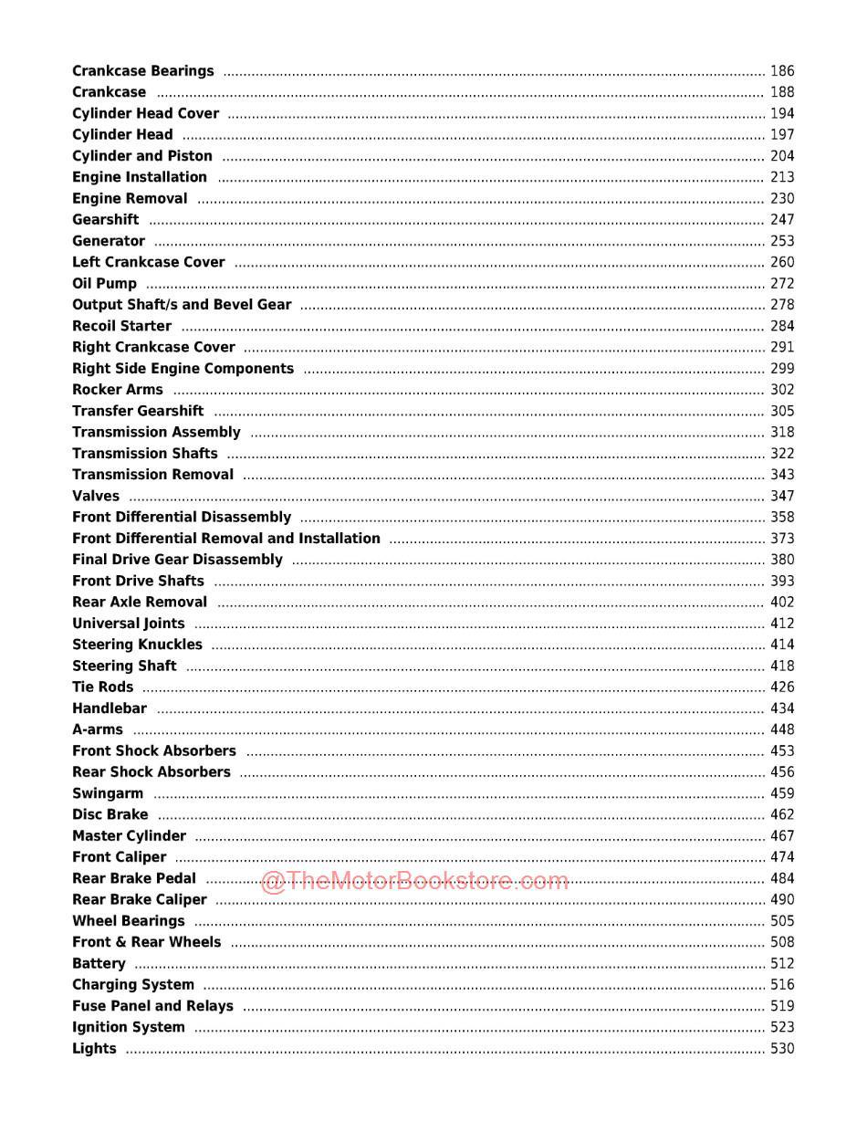 Honda CN250 Helix Scooter Service Manual - Table of Contents Page 2