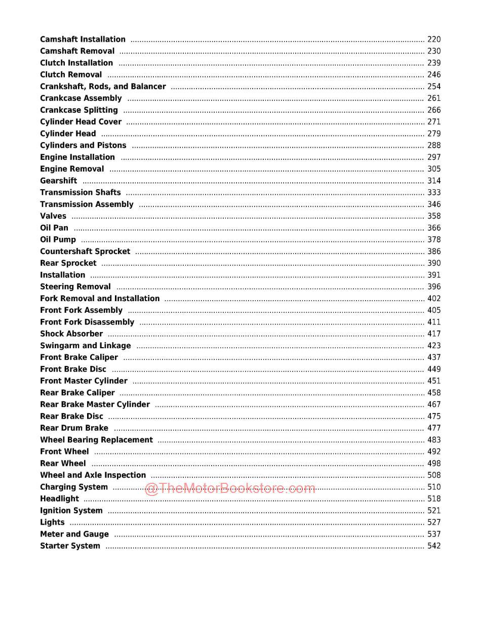 Kawasaki EX500 Ninja 500 Service Manual - Table of Contents Page 2