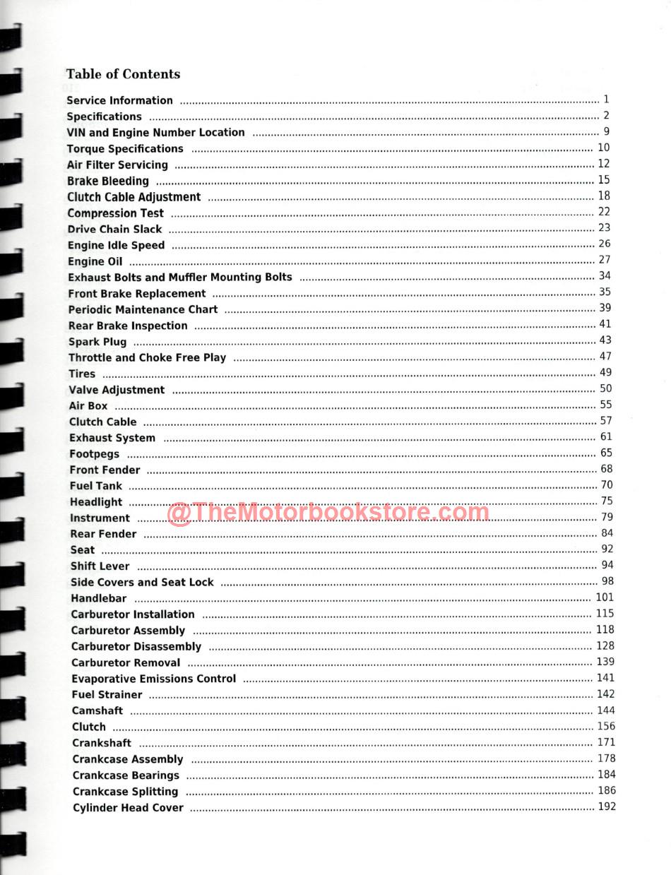 Suzuki GZ250 Marauder Service Manual - Table of Contents Page 1