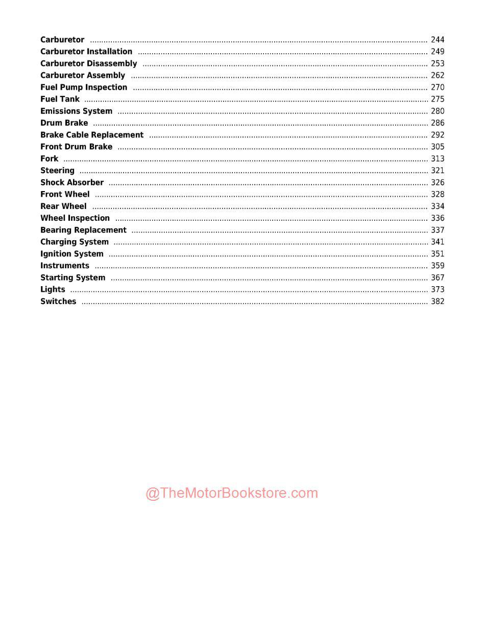 Honda CHF50 Metropolitan Scooter Service Manual - Table of Contents Page 2