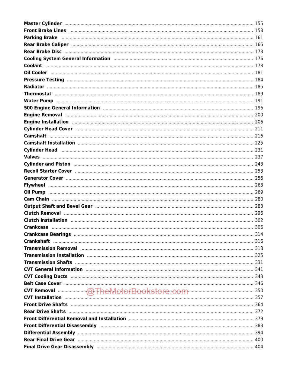 KYMCO UXV500 4X4 Side by Side Service Manual - Table of Contents Page 2