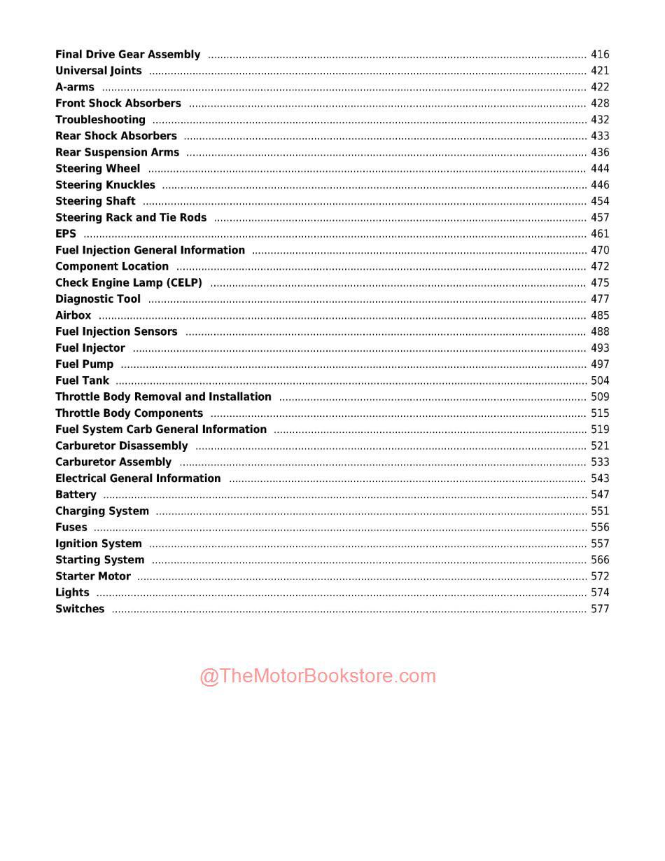 KYMCO UXV500 4X4 Side by Side Service Manual - Table of Contents Page 3