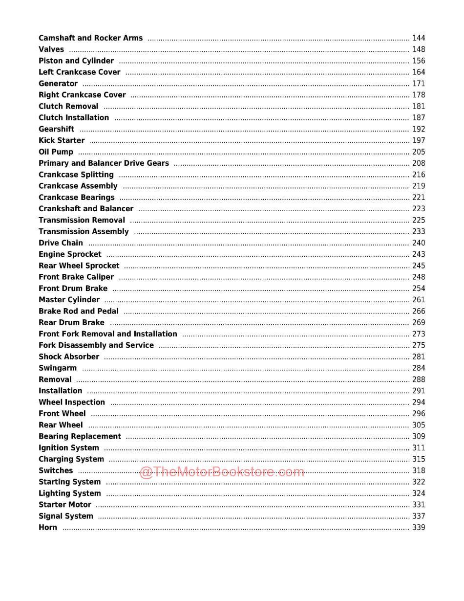 Yamaha TW200 Trailway Service Manual - Table of Contents Page 2