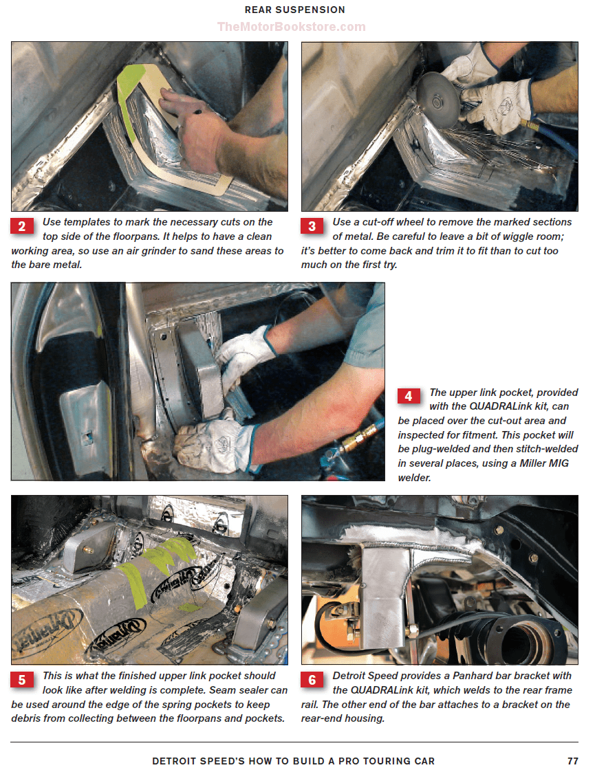 Detroit Speed's How to Build a Pro Touring Car by Tommy Lee Byrd & Kyle Tucker Sample Page - Steps to Install QUADRALink rear suspension kit - SA293