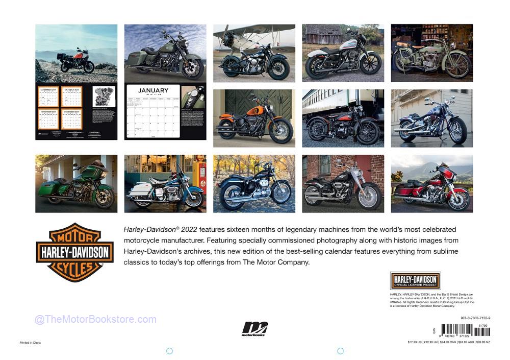 Harley Davidson 2022 Wall Calendar - Back