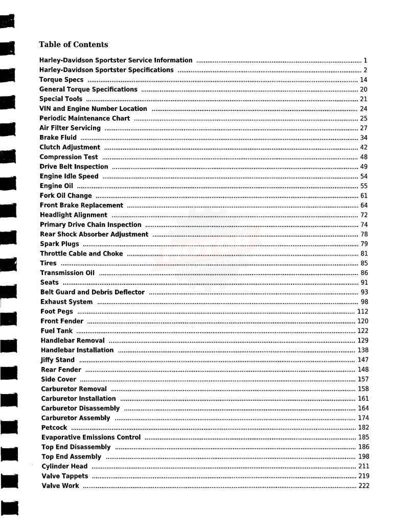 Harley-Davidson XL 883 / 1200 Sportster Service Manual: 2004-2006 - Table of Contents 1