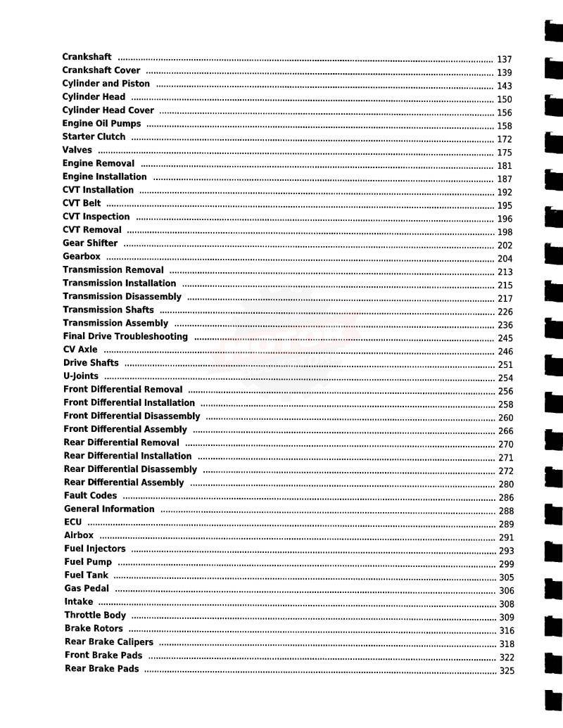 Hisun Sector 1000 UTV Service Manual - Table of Contents 2