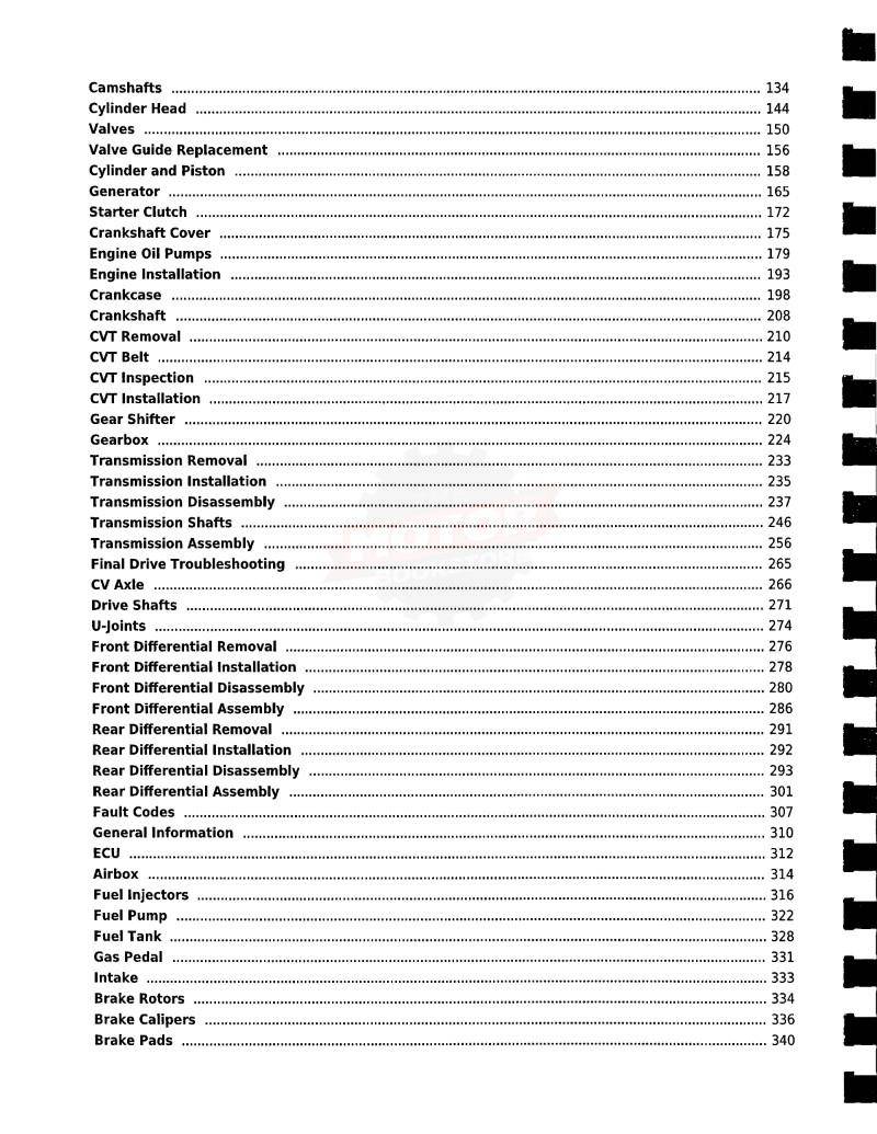 Hisun Strike 1000 Crew UTV Service Manual - Table of Contents 2