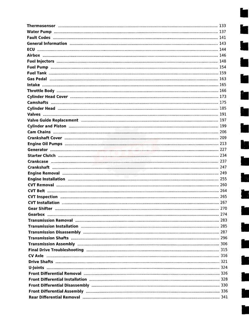 Hisun Strike 1000 UTV Repair Manual - Table of Contents 2