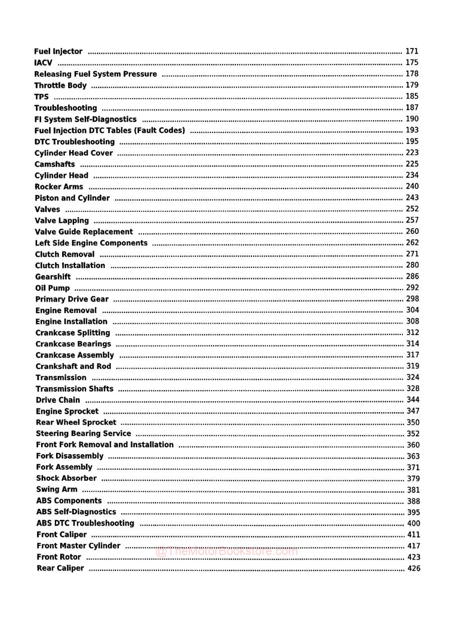 Honda CB300R / RA Service Manual 2019+ - Table of Contents 2